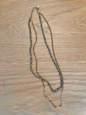 Layered Gold and Hematite Bead Necklace - Women's Fashion Jewelry